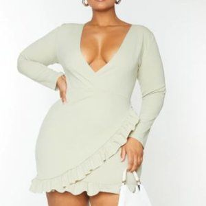 Plus Sage Green Ruffle Detail Wrap Dress